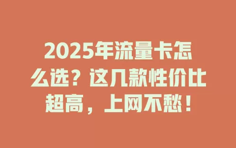 2025年流量卡怎么选？这几款性价比超高，上网不愁！