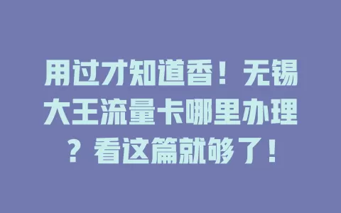 用过才知道香！无锡大王流量卡哪里办理？看这篇就够了！