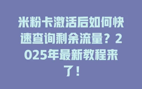 米粉卡激活后如何快速查询剩余流量？2025年最新教程来了！