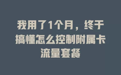 我用了1个月，终于搞懂怎么控制附属卡流量套餐