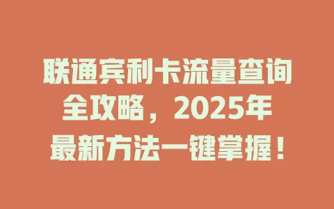 联通宾利卡流量查询全攻略，2025年最新方法一键掌握！