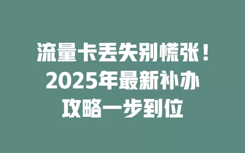 流量卡丢失别慌张！2025年最新补办攻略一步到位