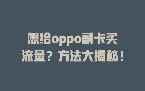 想给oppo副卡买流量？方法大揭秘！