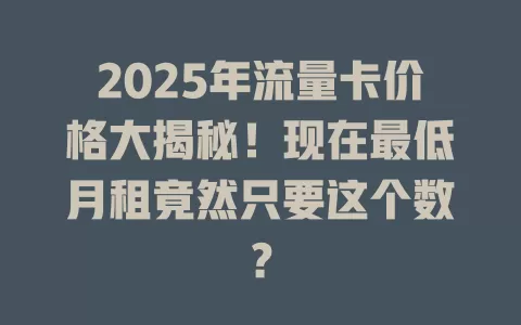 2025年流量卡价格大揭秘！现在最低月租竟然只要这个数？