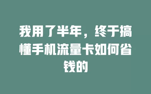 我用了半年，终于搞懂手机流量卡如何省钱的
