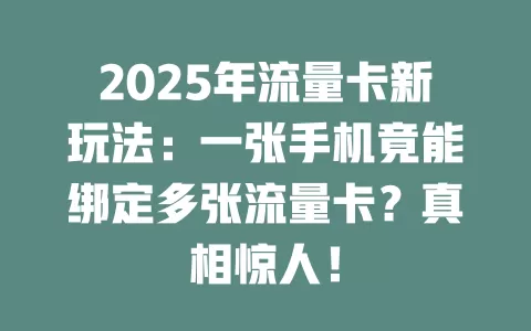 2025年流量卡新玩法：一张手机竟能绑定多张流量卡？真相惊人！