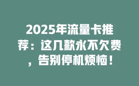 2025年流量卡推荐：这几款永不欠费，告别停机烦恼！