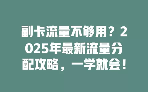 副卡流量不够用？2025年最新流量分配攻略，一学就会！
