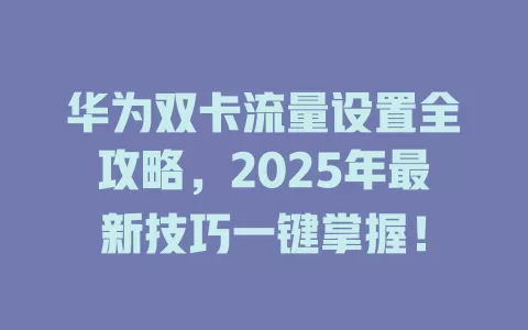 华为双卡流量设置全攻略，2025年最新技巧一键掌握！