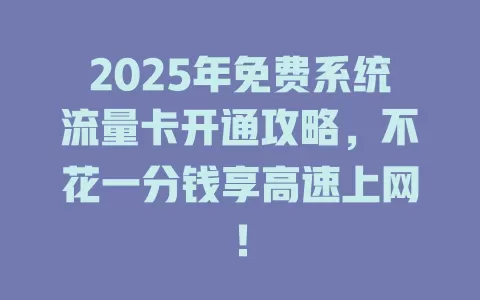 2025年免费系统流量卡开通攻略，不花一分钱享高速上网！