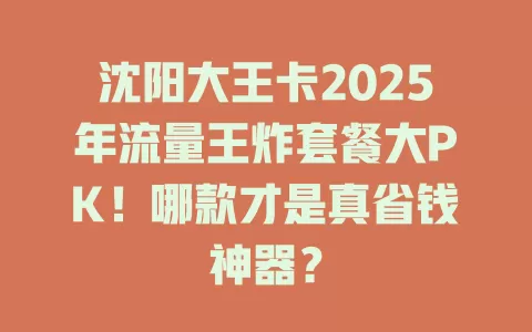 沈阳大王卡2025年流量王炸套餐大PK！哪款才是真省钱神器？
