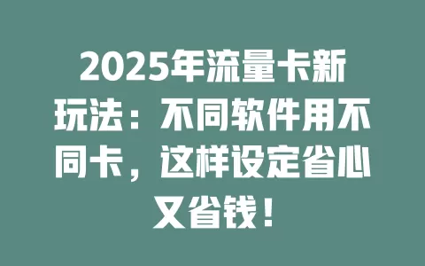 2025年流量卡新玩法：不同软件用不同卡，这样设定省心又省钱！