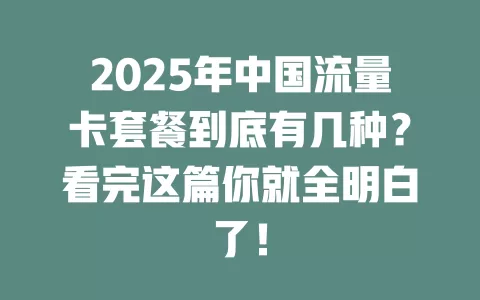 2025年中国流量卡套餐到底有几种？看完这篇你就全明白了！