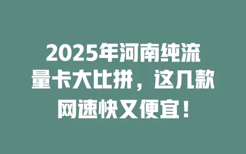 2025年河南纯流量卡大比拼，这几款网速快又便宜！