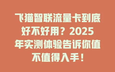 飞猫智联流量卡到底好不好用？2025年实测体验告诉你值不值得入手！
