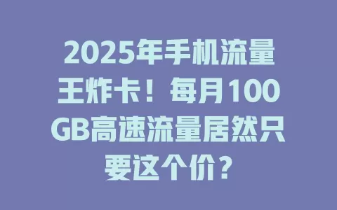 2025年手机流量王炸卡！每月100GB高速流量居然只要这个价？