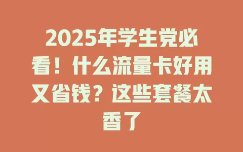 2025年学生党必看！什么流量卡好用又省钱？这些套餐太香了