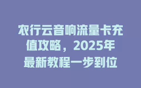 农行云音响流量卡充值攻略，2025年最新教程一步到位