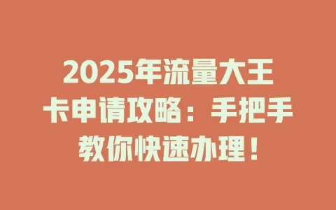 2025年流量大王卡申请攻略：手把手教你快速办理！