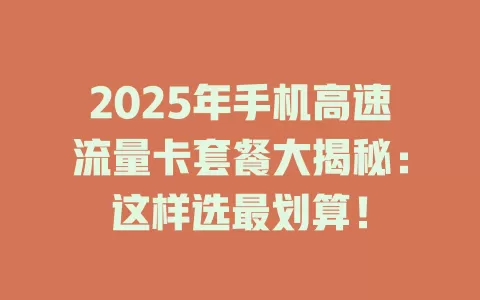 2025年手机高速流量卡套餐大揭秘：这样选最划算！