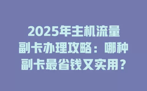 2025年主机流量副卡办理攻略：哪种副卡最省钱又实用？