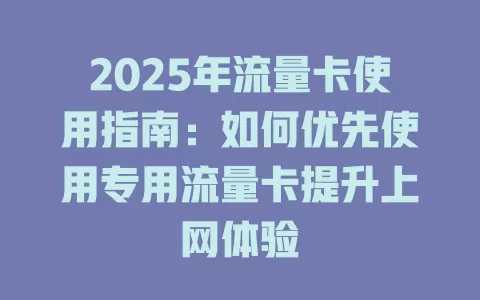 2025年流量卡使用指南：如何优先使用专用流量卡提升上网体验