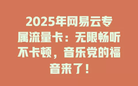 2025年网易云专属流量卡：无限畅听不卡顿，音乐党的福音来了！