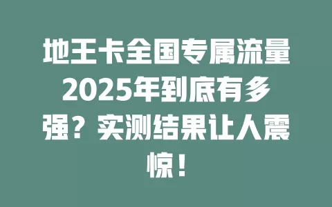 地王卡全国专属流量2025年到底有多强？实测结果让人震惊！