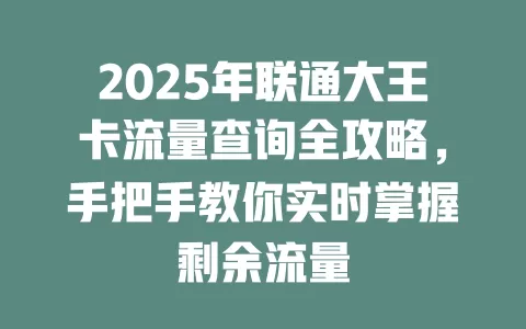 2025年联通大王卡流量查询全攻略，手把手教你实时掌握剩余流量
