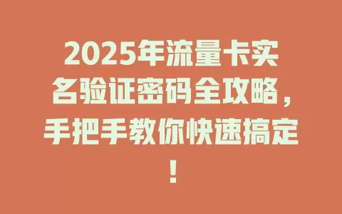 2025年流量卡实名验证密码全攻略，手把手教你快速搞定！
