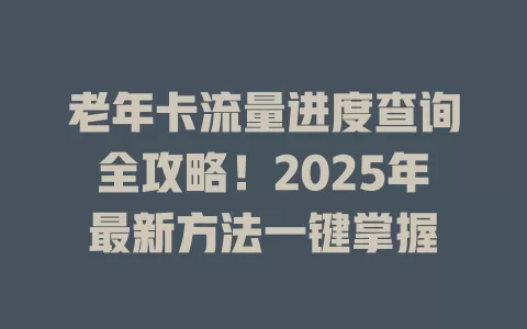 老年卡流量进度查询全攻略！2025年最新方法一键掌握