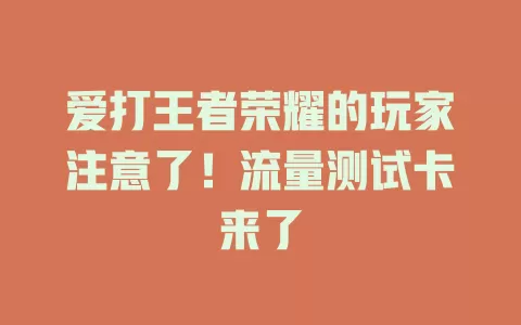 爱打王者荣耀的玩家注意了！流量测试卡来了