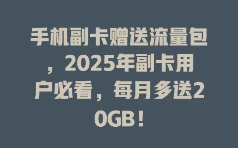 手机副卡赠送流量包，2025年副卡用户必看，每月多送20GB！