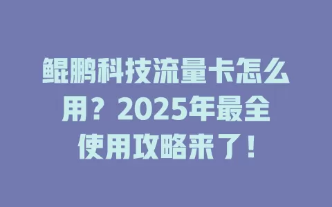 鲲鹏科技流量卡怎么用？2025年最全使用攻略来了！