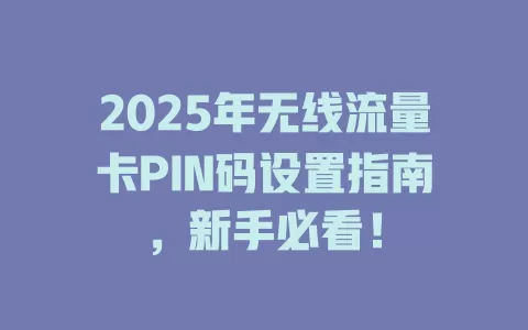 2025年无线流量卡PIN码设置指南，新手必看！