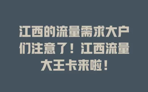 江西的流量需求大户们注意了！江西流量大王卡来啦！
