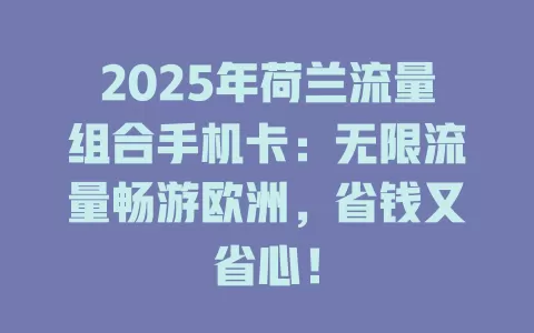 2025年荷兰流量组合手机卡：无限流量畅游欧洲，省钱又省心！
