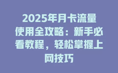 2025年月卡流量使用全攻略：新手必看教程，轻松掌握上网技巧