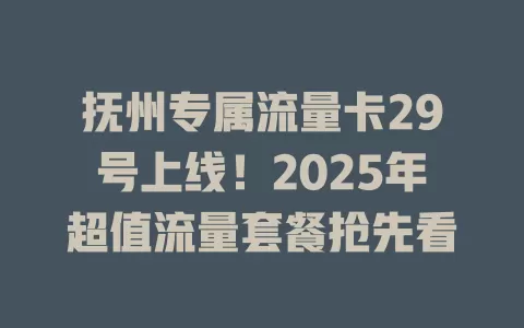 抚州专属流量卡29号上线！2025年超值流量套餐抢先看