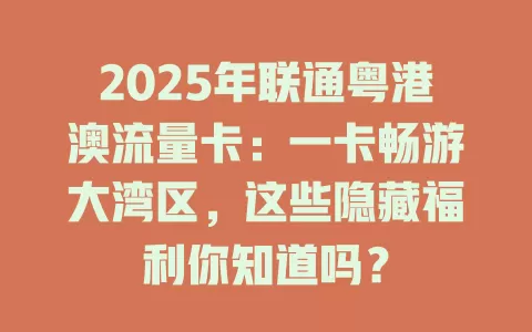 2025年联通粤港澳流量卡：一卡畅游大湾区，这些隐藏福利你知道吗？