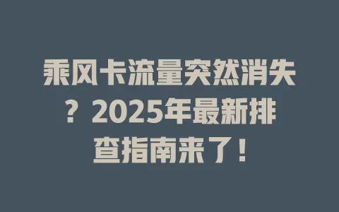 乘风卡流量突然消失？2025年最新排查指南来了！