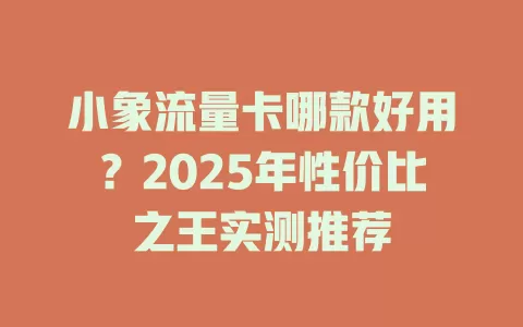 小象流量卡哪款好用？2025年性价比之王实测推荐