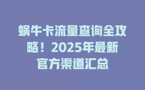 蜗牛卡流量查询全攻略！2025年最新官方渠道汇总