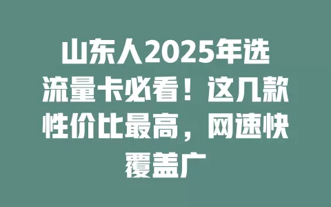 山东人2025年选流量卡必看！这几款性价比最高，网速快覆盖广