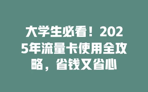 大学生必看！2025年流量卡使用全攻略，省钱又省心