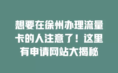 想要在徐州办理流量卡的人注意了！这里有申请网站大揭秘