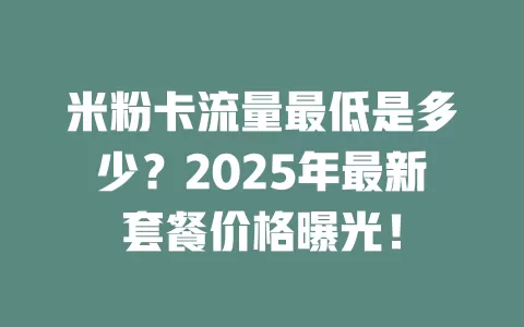 米粉卡流量最低是多少？2025年最新套餐价格曝光！