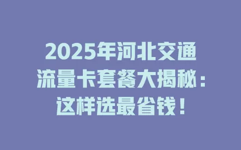 2025年河北交通流量卡套餐大揭秘：这样选最省钱！