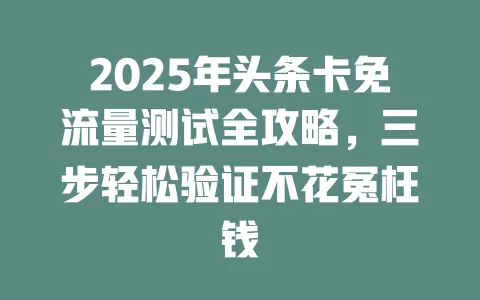 2025年头条卡免流量测试全攻略，三步轻松验证不花冤枉钱