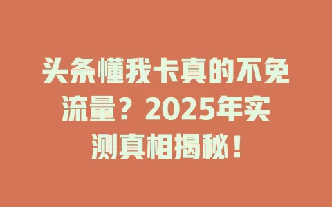 头条懂我卡真的不免流量？2025年实测真相揭秘！